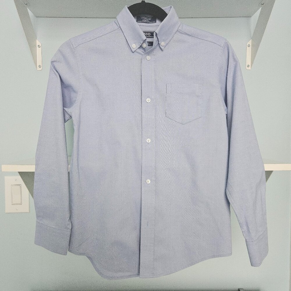 IZOD BOY'S LIGHT BLUE SHIRT, COTTON, POLYESTER, SPANDEX, M 10-12